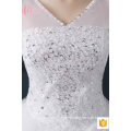 Slim fit V-neck 2017 new design sleeveless cheap ball gown lace fabric for wedding dress